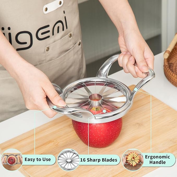 LIIGEMI 5.5 Inch Extra Large Apple Slicer,16-Slice Thin Apple Slicer and Corer,Cutter, Divider, Wedger for Fruits and Vegetables，Gifts for Mom，Sharp and Sturdy，Easy to Use