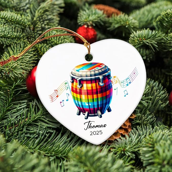 Bongo Xmas Ceramic Ornament Tree, Custom Bongo Player Ornament Gifts, Musical Instrument Ceramic Ornaments Christmas Hanging 2025, Personalized Instrumentalist Ornaments Keepsake with Name & Year
