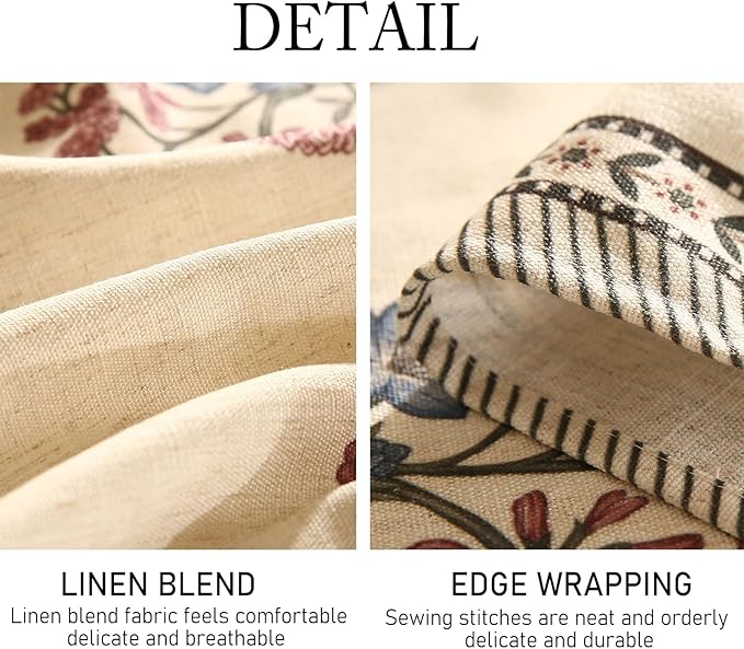ISAENNE Designer Linen Light Beige Long Table Cloth Rectangle,French Colorful Floral Tablecloth,Stain Resistant Decor Tablecloths for Dining Thanksgiving Christmas Kitchen,63"*102"-Helena E