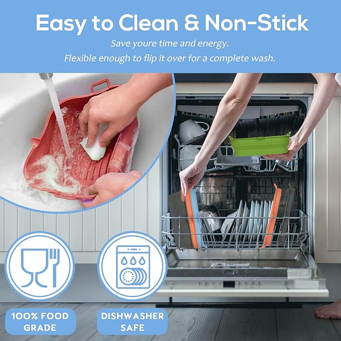 Silicone Air Fryer Liners Square - Reusable Airfryer Silicone Basket - Easy to Clean Air Fryers Silicone Pot for 5.8 to 8 Qt Air Fryer Baking Tray Oven Accessories, 8.5 Inch Large(Red)