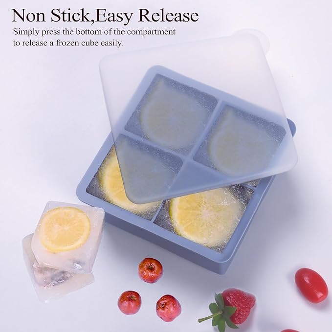 1/2 Cup Silicone Freezer Tray With Lid - Silicone Freezer Molds 2-Pack For meal prep & freezing of various sauces and other dishes, makes 8 perfect 1/2 cup portions cubes (Blue 2 Pack)