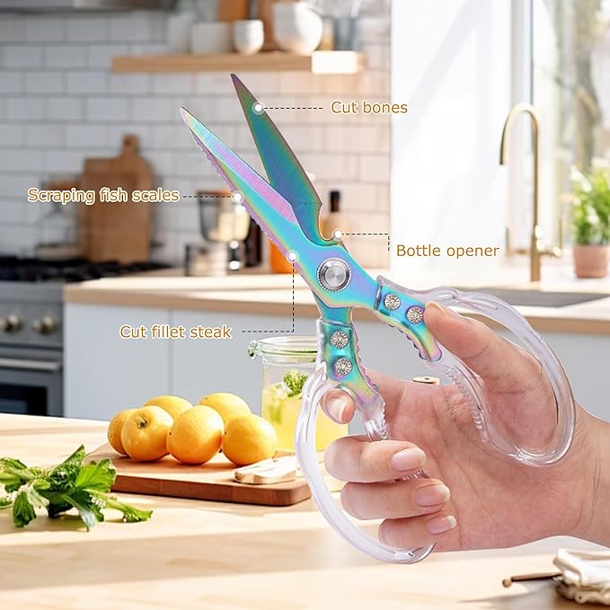 Heavy Duty Sharp Kitchen Scissors, Dishwasher Safe, Cooking Shears for Meat, Chicken, Fish, Poultry, Herb, Bread (Blade Gold)