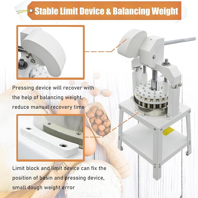 Commercial Dough Divider 36PCS Dough Cutting Machine 1.06oz-5.64oz Manual Dough Dividing Machine with 30-160g Dough Weight Range for Baking, 36PCS