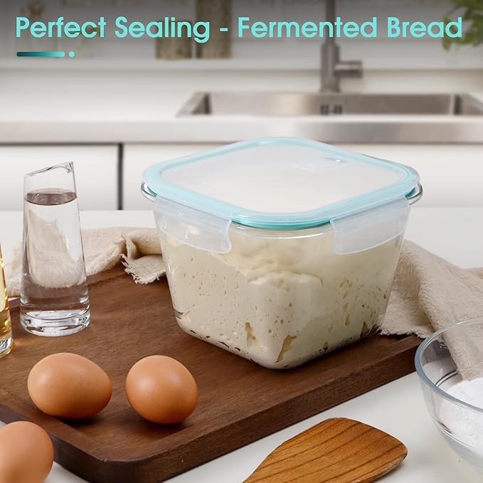 NUTRIUPS 2.1QT Glass Bread Pan with Lid, 7x5 Inch Deep Loaf Bread Baking Nonstick Pans with Airtight Lids, Square loaf pan for Homemade Meatloaf Sourdough (2.0L Square)