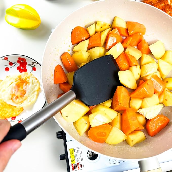 3Pcs Silicone Spatula Set Heat Resistant Spatulas for Nonstick Cookware Fish Turner Plastic Spatulas Rubber Wok Spatula, Long Large Spatula Silicone Cooking Use Kitchen Utensils Set