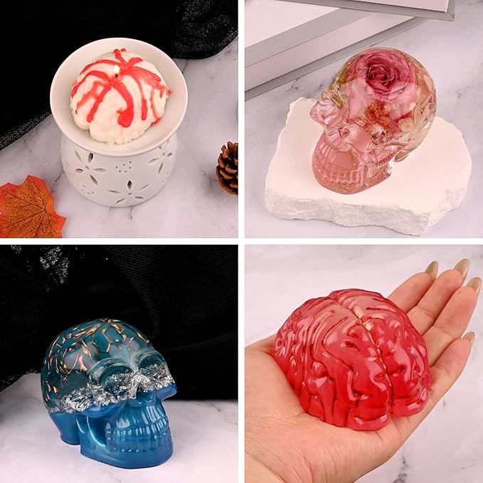 Actvty Skull and Brain Silicone Molds for Resin Casting, Halloween DIY Crafts, Candle, Soap, Chocolate, Jelly - Party Decor