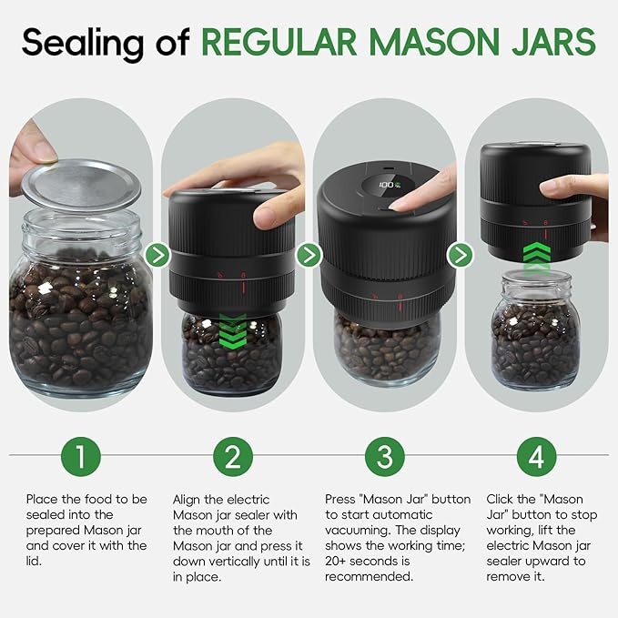 Mason Jar Vacuum Sealer Kit, Electric Sealer for Wide and Regular Mouth Mason Lids, Canning Vacuum Sealer Mason Jar, Automatic Vacuum Sealer Machine for Food Storage - 2 Packs