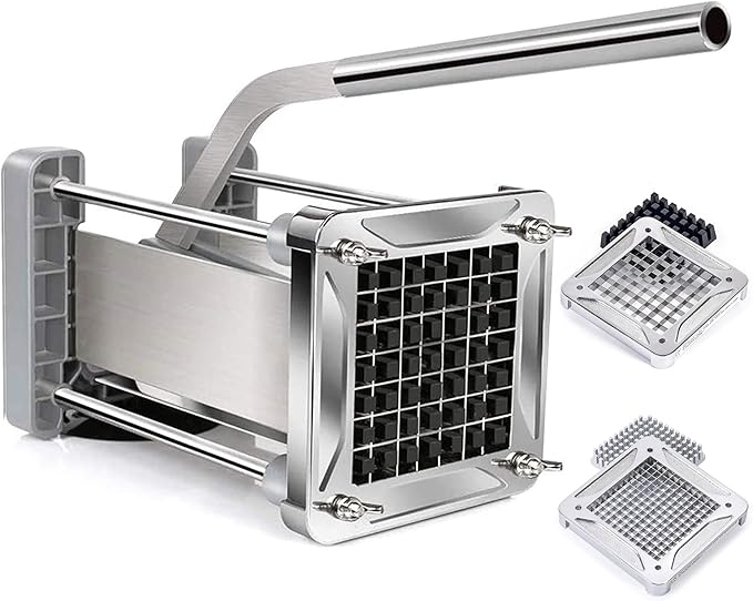 French Fry Cutter, Sopito Professional Potato Cutter Stainless Steel with 1/2-Inch and 1/4-Inch Blade Great for Potatoes Carrots Cucumbers