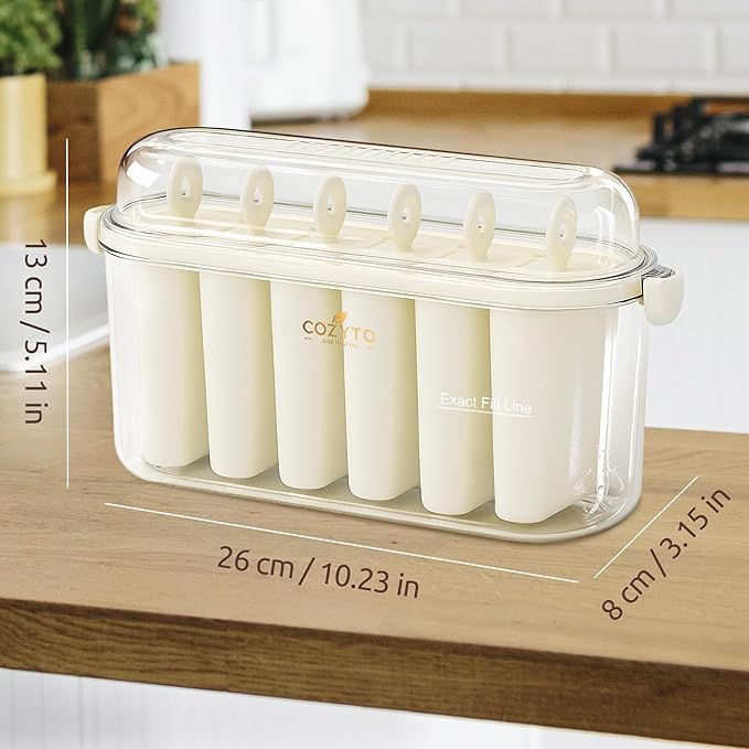 Frozora AquaSix – Premium 6-Mold Popsicle Maker Set (120ml Each) with Anti-Spill Lid, Easy Release Tray & Drip-Free Handles | BPA-Free Ice Pop Molds for Kids & Adults | COZYTO