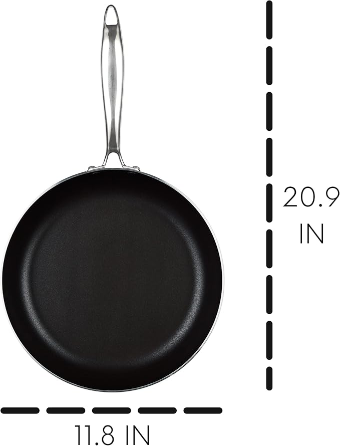 Vasconia Urban 12" Nonstick Frying Pan (Black) - Advanced Nonstick Coating Aluminum Skillet with Fast Cool Handle - Grill Oven Dishwasher Safe up to 475°F Cooking Pans for Most Stovetops