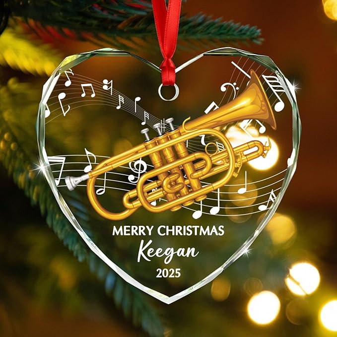 Unique Cornet Glass Christmas Ornament 2025, Custom Text & Name Cornet Player Xmas Ornaments Gift for Women Men Grandkids Husband Wife, Personalized Cornetist Glass Keepsake Ornament for Appreciation