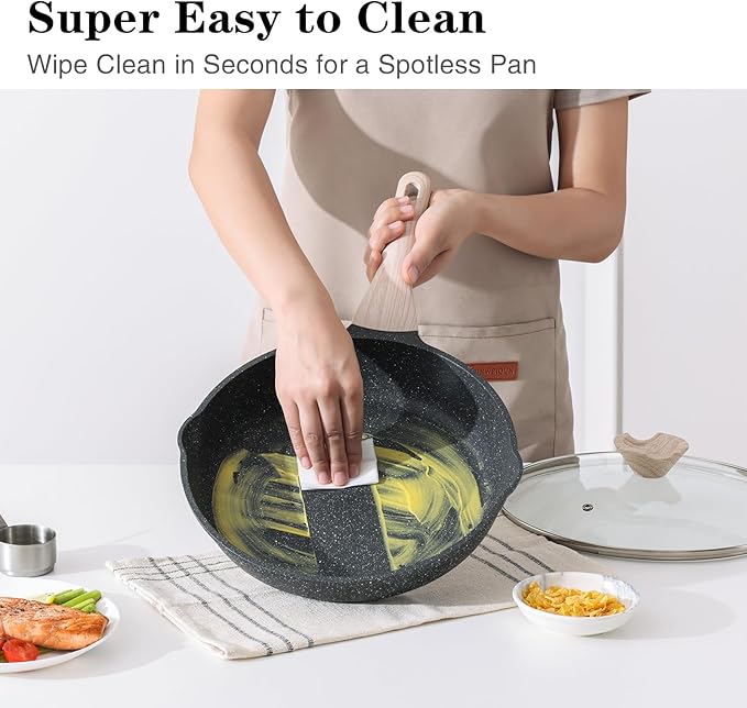 Kordisen Nonstick Frying Pan Skillet, 11 Inch Granite Cooking Pan Nonstick, Healthy and Non Toxic, Induction Compatible, PFOA Free