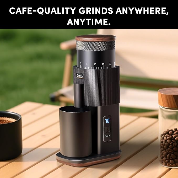 Coffee Grinder,Wirsh Portable Cordless Rechargeable Burr Coffee Grinder Geimori T38 with Conical Burrs,3600mAh Batteries,Grind Settings for Espresso,Pour Over,French Press,Camping,Travel&Home Use
