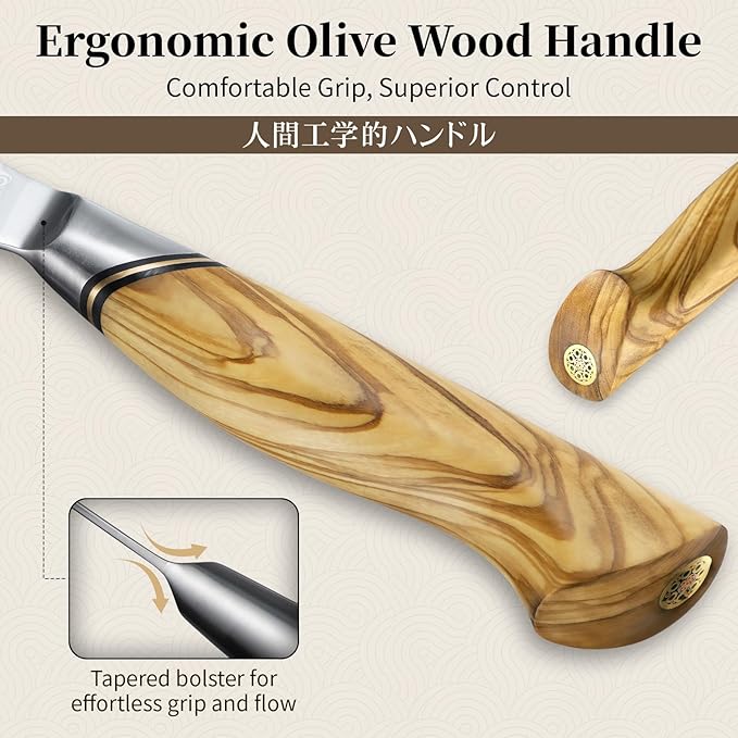 TIVOLI Damascus Santoku Knife 7 inch – Japanese VG-10 Professional Kitchen Knife for Meat and Vegetables with Ergonomic Olive Wood Handle, Gift Box Included, Ideal Gift