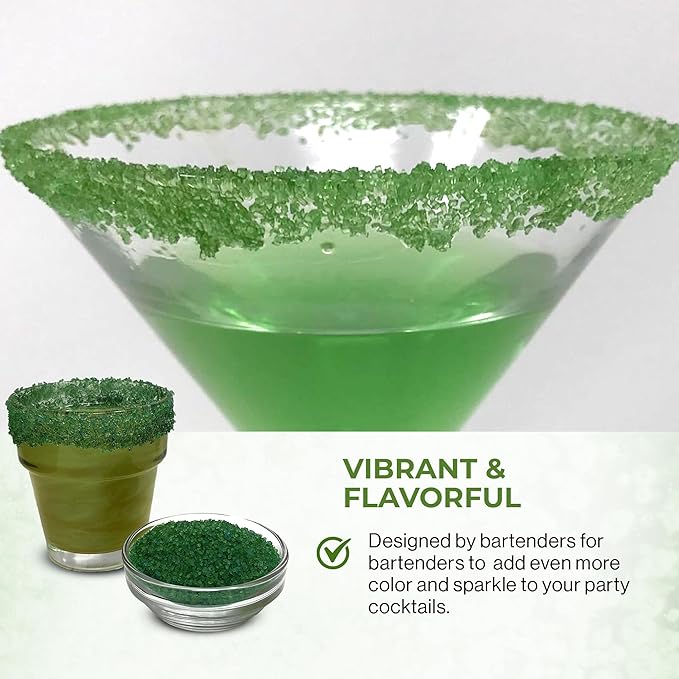 Snowy River Holly Green, Cocktail & Margarita Sugar Rimmer - Vibrant Color Glass Rimming Sugar with Medium Crystal Texture - 8oz