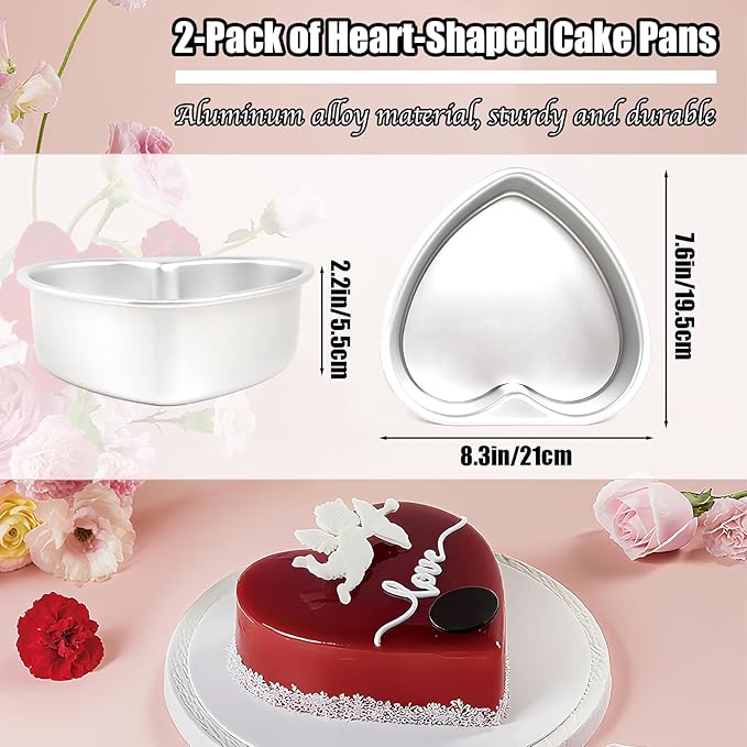 Heart Shaped Cake Pans, 2 Pack Heart Cake Pans Aluminum Cake Pan For Valentine‘S Day Weddings Birthday Party, 8 Inch