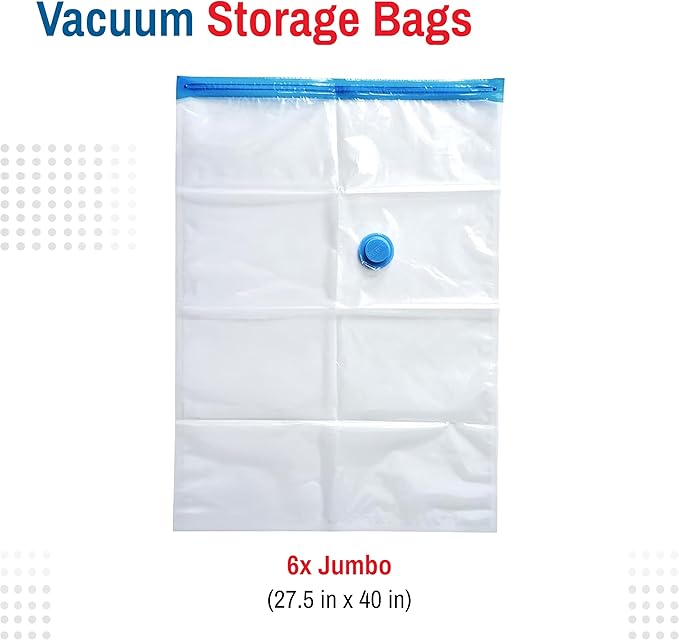 Spacesaver Premium Vacuum Storage Bags. 80% More Storage! Hand-Pump for Travel! Double-Zip Seal and Triple Seal Turbo-Valve for Max Space Saving! (Jumbo 6 Pack)