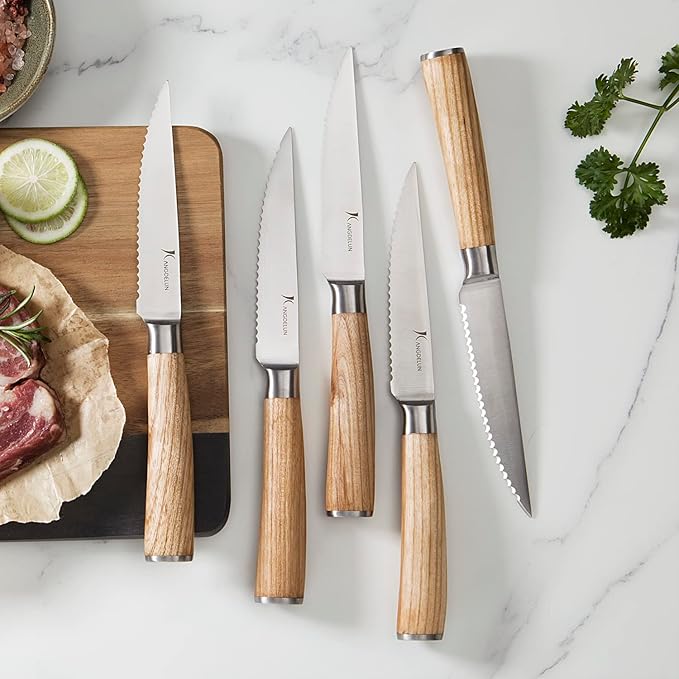Natura Series 14 PCS Knife Block Set, Ultra Sharp High Carbon Stainless Steel with Wooden Handle