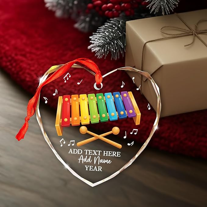 Personalized Xylophone Player Christmas Glass Ornament, Custom Text Name & Year Xylophone Xmas Ornament, Xylophonist Christmas Tree Hanging Ornaments 2025, Gift for Men Women Instrument Lover