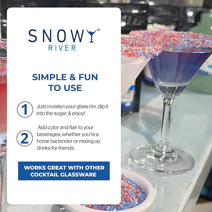 Snowy River Americas, Cocktail & Margarita Sugar Rimmer - Vibrant Naturally Colored Sugar for Cocktail Rimming, Baking & Decorating, Medium Crystal - 80oz