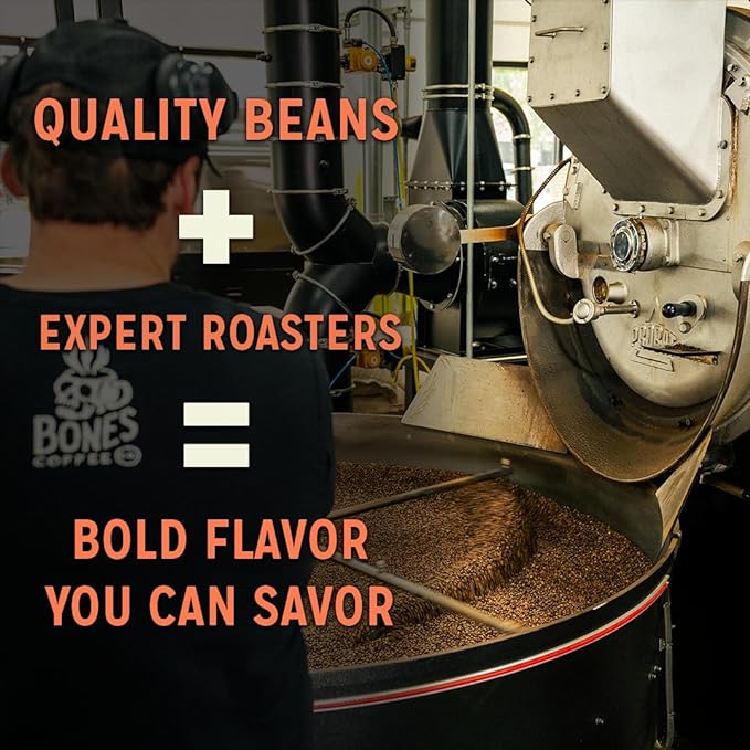 Bones Coffee Company Shark Bite, Buttered Rum Flavored Coffee, Medium Roast Low Acid Arabica Beans Compatible with Auto drip and French Press Coffee Maker, 12 Oz Whole Bean
