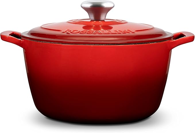 Signature Enameled Cast Iron Dutch Oven, Non-Stick Serving Pot with Tight Fitting Lid for Perfect Roasting, Baking, Sauteing, and Bread Making | 2Q (1.9L) - Red