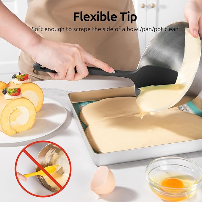 U-Taste Silicone Baking Spatula Set: 480ºF High Heat Resistant, Food Grade Flexible Rubber Kitchen Cooking Mixing Scraper, Food Grade Seamless Utensil for Nonstick Cookware Set of 3 (Black)