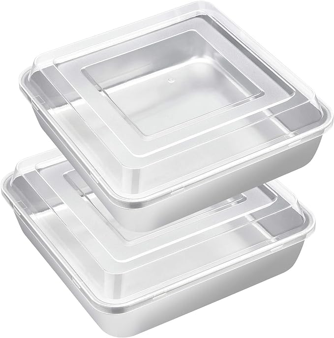 E-far 8 x 8-Inch Baking Pan with lid, Square Cake Brownie Baking Pans Stainless Steel Bakeware Set of 2, Non-toxic & Healthy, Easy Clean & Dishwasher Safe - 4 Pieces(2 Pans + 2 Lids)