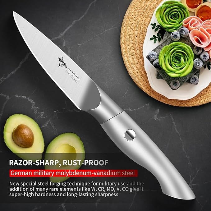 MAD SHARK Paring Knife 3.5 inch Paring Knives, Small Kitchen Knife, Ultra Sharp German Stainless Steel Vegetable Knives, Ergonomic Handle Design