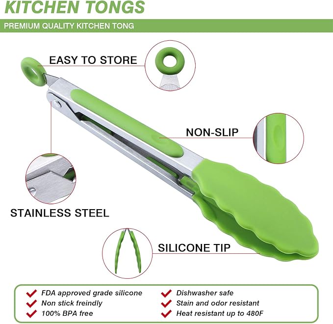 7 inch Cooking Tongs, MSY BIGSUNNY Set of 3 Mini Kitchen Tongs Silicone Serving Tongs With Silicone Tips for FoodGrill, Salad, BBQ (Red Green Orange)