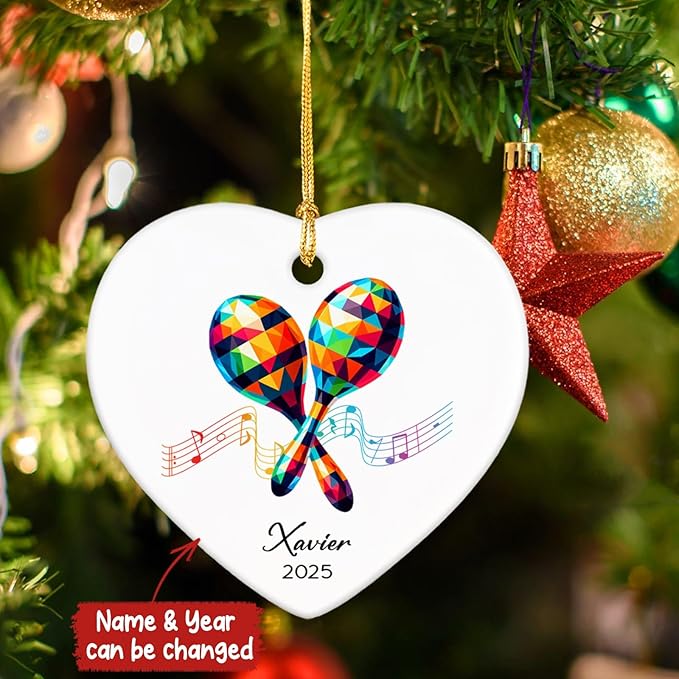 Maracas Ceramic Ornament Gifts, Personalized Maracas Musical Christmas Ornaments Decor with Name & Year, Music Lovers Ornaments 2025, Customized Instrument Player Xmas Ceramic Ornament Tree Hanging