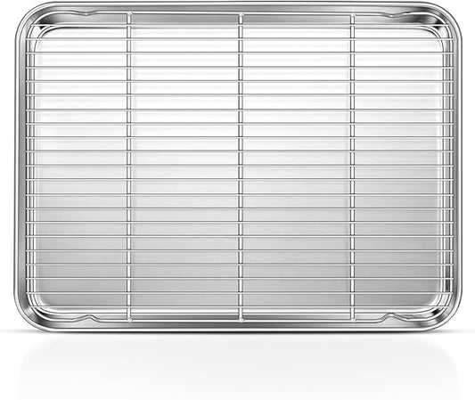 19.6 Inch Baking Sheet Pan with Rack Set, Joyfair Stainless Steel Toaster Oven Pans Tray & Cooling Racks for Cookie/Jelly Roll/Bacon/Meat, Commercial Metal & Rust-free, Dishwasher Safe