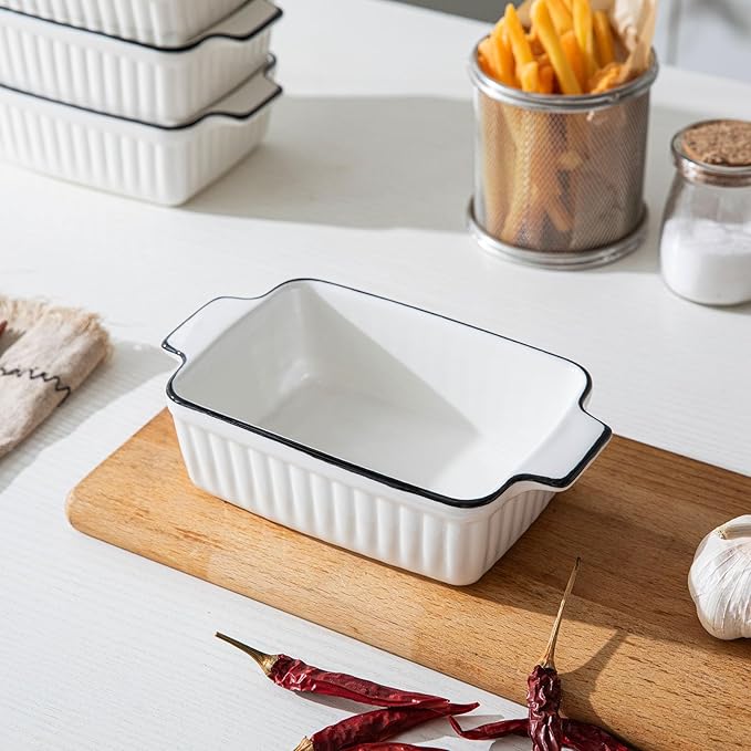 Casserole Dishes for Oven, 12Oz Ceramic Baking Dish with Handles, Rectangular Bakeware Set of 4, Deep Baking Dishes for Kitchen Lasagna, Cake, Cooking, Housewarming Gift
