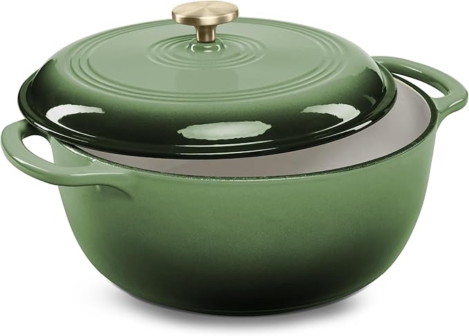 Best Choice Products 7.5 Quart Enamel Cast-Iron Round Dutch Oven, Family Style Heavy-Duty Pre-Seasoned Cookware for Home, Kitchen, Dining Room, Oven Safe w/Lid, Dual Handles - Deep Olive Green
