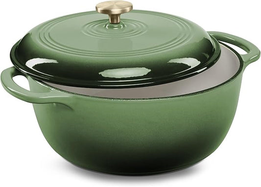 Best Choice Products 7.5 Quart Enamel Cast-Iron Round Dutch Oven, Family Style Heavy-Duty Pre-Seasoned Cookware for Home, Kitchen, Dining Room, Oven Safe w/Lid, Dual Handles - Deep Olive Green
