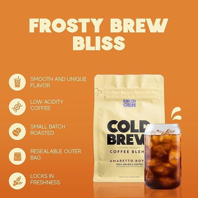Birch Glen Roasters Cold Brew Coffee | Flavored Coarse Ground Coffee | Medium Roast | Artisanal Roasting | 100% Arabica |1 LB Bag | French Vanilla
