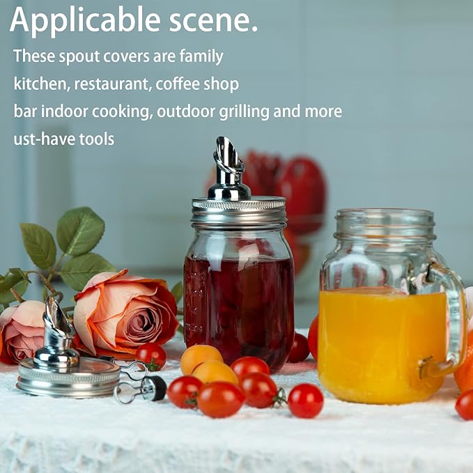 Free Flow Spout for Mason Jar,for spout regular mouth size Mason Jar 70mm lid, 2 Pack (Zinc alloy) jars not included