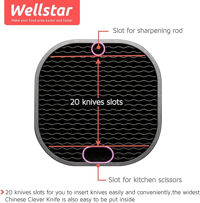 Universal Knife Block for Kitchen, WELLSTAR Knife Holder without Knives, Safe Space Saver Large Volume Stable Knife Storage with Scissors and Sharpening Rod Slot, Detachable for Easy Cleaning - Black