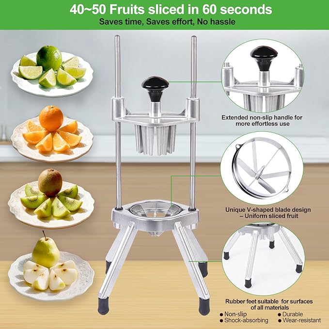 Commercial Lemon Cutter with V-Shaped 420 Stainless Steel Blades 6-Section Vegetable Machine Commercial Vegetable Chopper Dicer Lemon Cutter for Fruit Lemon Orange with One Brush Cleaner Included