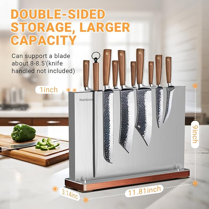Home Kitchen Magnetic Knife Holder Without Knive Display Stand Magnetic Knife Block Rack Magnetic Stand with Strong Enhanced Magnet Multifunctional Storage Stainless Steel Knife Magnetic Strip