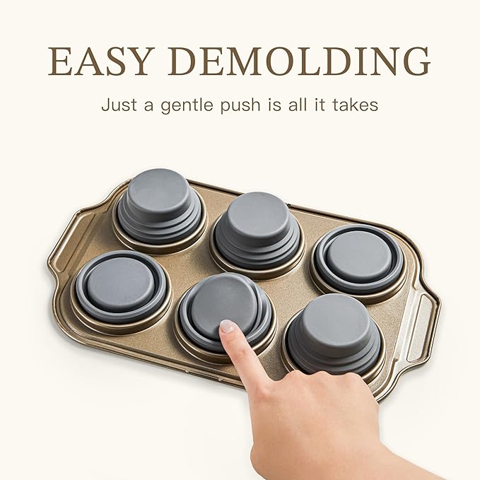 2-Pack Silicone Foldable Muffin Pans With Metal Reinforced Frame Silicone Cupcake Molds Nonstick 6 Cups For Baking, Homemade Muffins, Cupcakes, Egg Bites, Brownies, Puddings