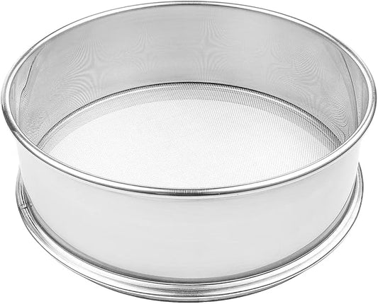 Stainless Steel Flour Sifter Fine Mesh Round Flour Sieve for Baking 9.5" Diameter x 2.5" High; 50 Mesh (Hole Size 0.3mm)