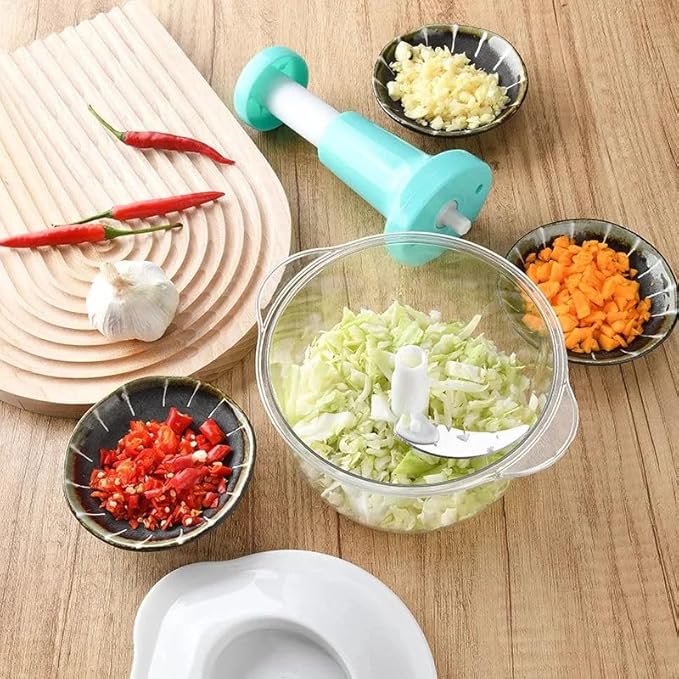 Manual Vegetable Cutter Chopper, Food Processor 1.5L Bowl Effortless Meat Mincer Fruits and Herbs Chopper Garlic Onion Hand Press Manual Food Chopper (Mint Green)