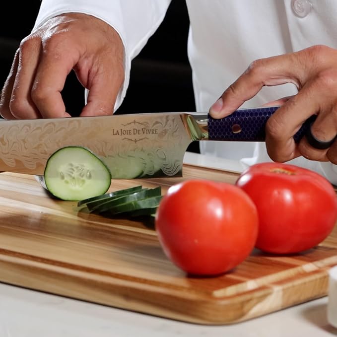 AUS-10 Damascus Chef Knife – 8 Inch Japanese Kitchen Knife, 67-Layer Steel, Ultra-Sharp Blade, Ergonomic Blue Resin Handle, Gift Box Included