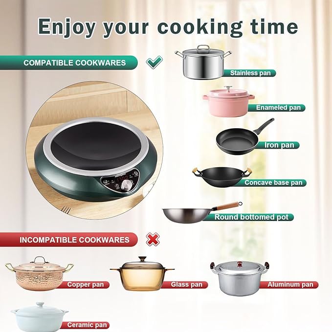 Induction Wok Cooktop，1700W Electric Wok Portable Induction Single Burner Used For Home And Commercial