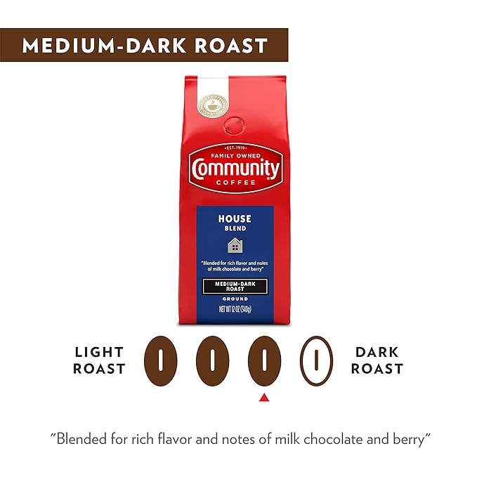 Community Coffee House Blend, 72 Ounces Ground Coffee, Medium Dark Roast, 12 Ounce Bag (Pack of 6)