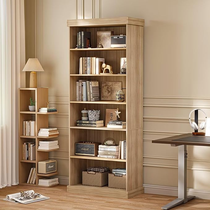 70.8" Tall Brown Bookshelf, Farmhouse Modular Bookcase with 6-Tier Adjustable Shelves, Large Storage Cabinet for Home Office, Living Room