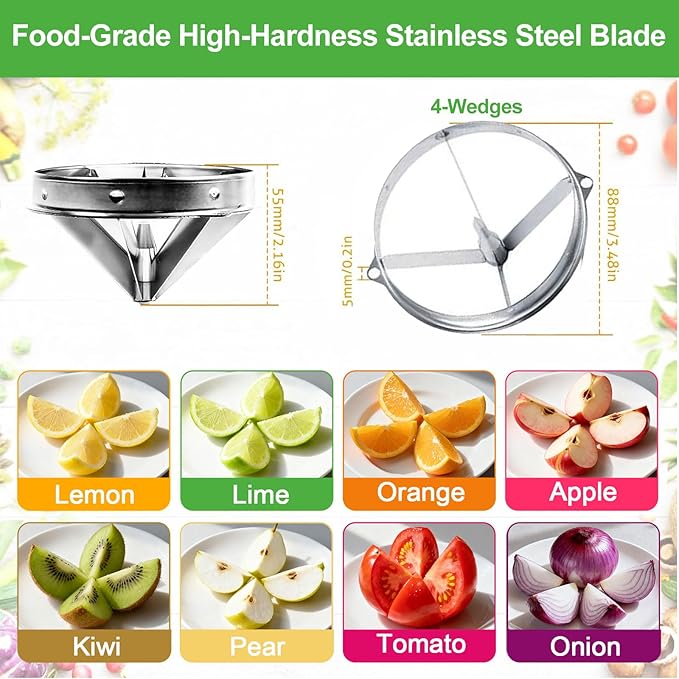 Commercial Lemon Cutter 4-Section with V-Shaped 420 Stainless Steel Blades，Easy Wedger Stainless Steel Blade Fruit Lime Slicer NSF Certified Easy-to-Use for Bar Restauran