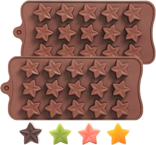 Small Star Chocolate Molds Silicone, Food Grade Silicone Candy Molds for Bite Size Gummy/Jelly/Fruit Snacks, 15 Cavities Mini Star Mold for Soap/Candle/Wax Melt, 2 Pcs