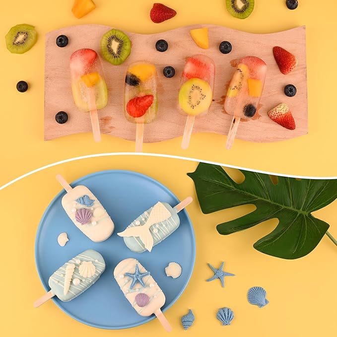 Sakolla Large Silicone Popsicle Molds Set of 3, Oval 4 Cavities Homemade Ice Pop Molds with 150 Wooden Sticks for Ice Cream, Cakesicles, Cake Pop (Pink)
